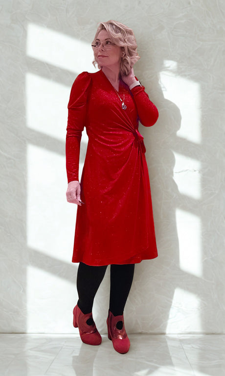 Kristín wrap-kjóll rauður glimmer